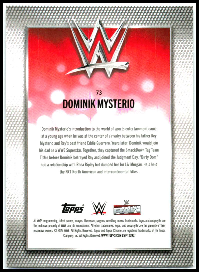 2026 Topps Chrome WWE Teal Refractor #73 Dominik Mysterio #/299