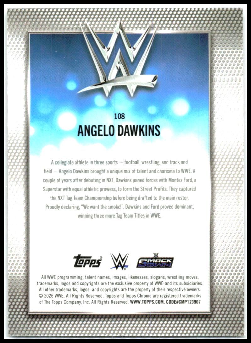 2026 Topps Chrome WWE Pink Refractor #108 Angelo Dawkins #/250