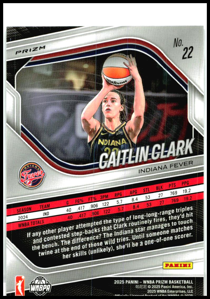 2025 Panini Prizm WNBA Ice Prizms #22 Caitlin Clark Indiana Fever