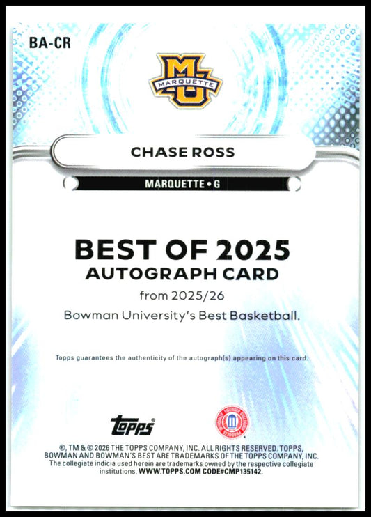 2025-26 Bowman's Best Green Mini Diamond Auto# /99 #BA-CR Chase Ross Auto