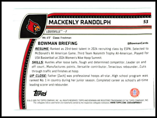 2024-25 Bowman University Chrome Aqua Wave #53 Mackenly Randolph Louisville