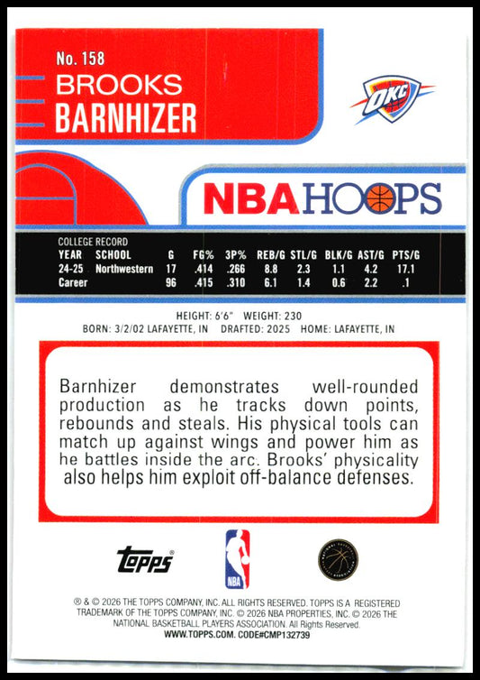 2025-26 Hoops Rainbow Red and Orange #158 Brooks Barnhizer Rookie Thunder