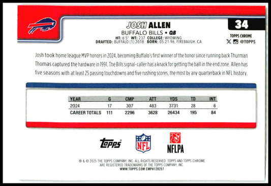 2025 Topps Chrome Football Leather Refractor #34 Josh Allen Buffalo Bills