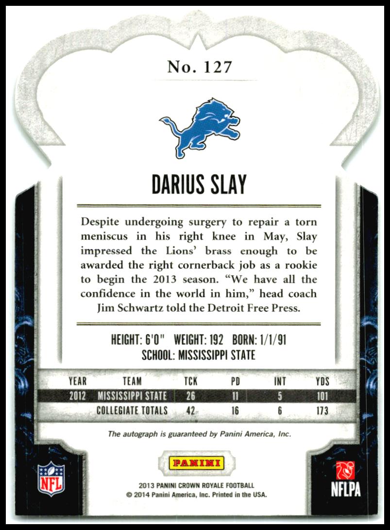 2013 Crown Royale Rookie Signatures Gold #127 Darius Slay Rookie Auto Detroit