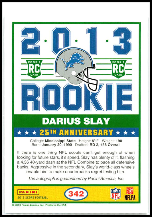 2013 Score Rookie Signatures Purple #342 Darius Slay Rookie Auto Detroit Lions