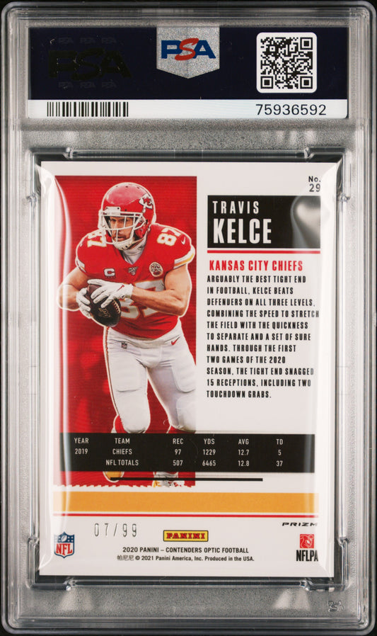 2020 Panini Contenders Optic Blue #/99 #29 Travis Kelce PSA 9 Mint