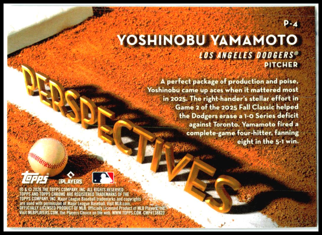 2026 Topps Chrome Perspectives #P-4 Yoshinobu Yamamoto Los Angeles Dodgers