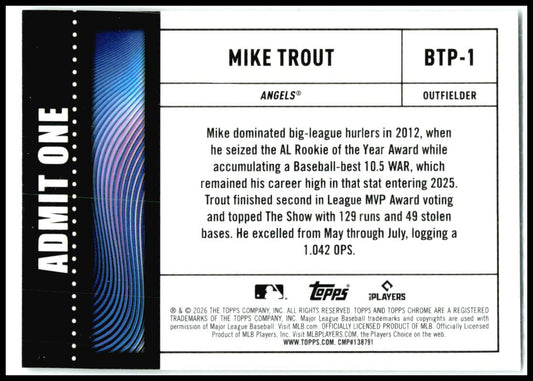 2026 Topps Chrome #BTP-1 Mike Trout Los Angeles Angels