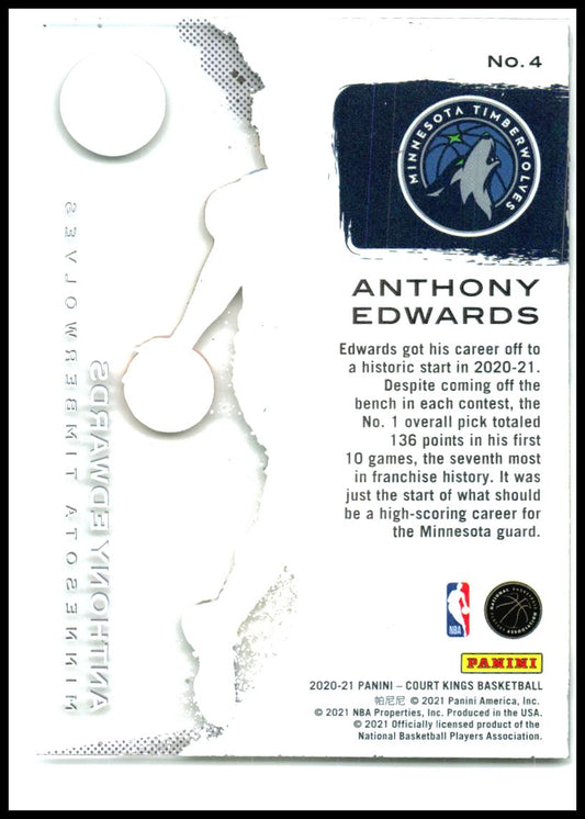 2020-21 Panini Court Kings Acetate Rookies #4 Anthony Edwards Minnesota