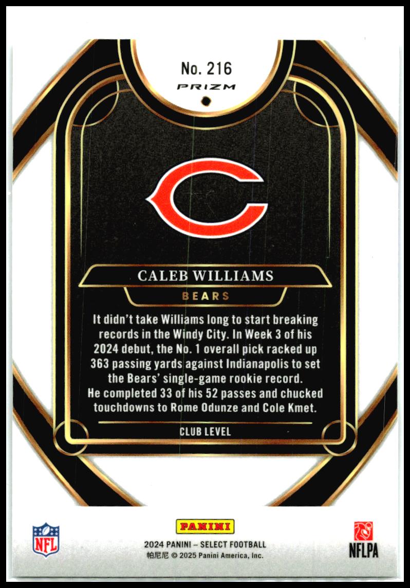 2024 Panini Select Blue & Green Prizm Shock #216 Caleb Williams Rookie Bears