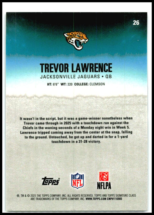 2025 Topps Signature Class Chrome Purple /100 #26 Trevor Lawrence Jaguars