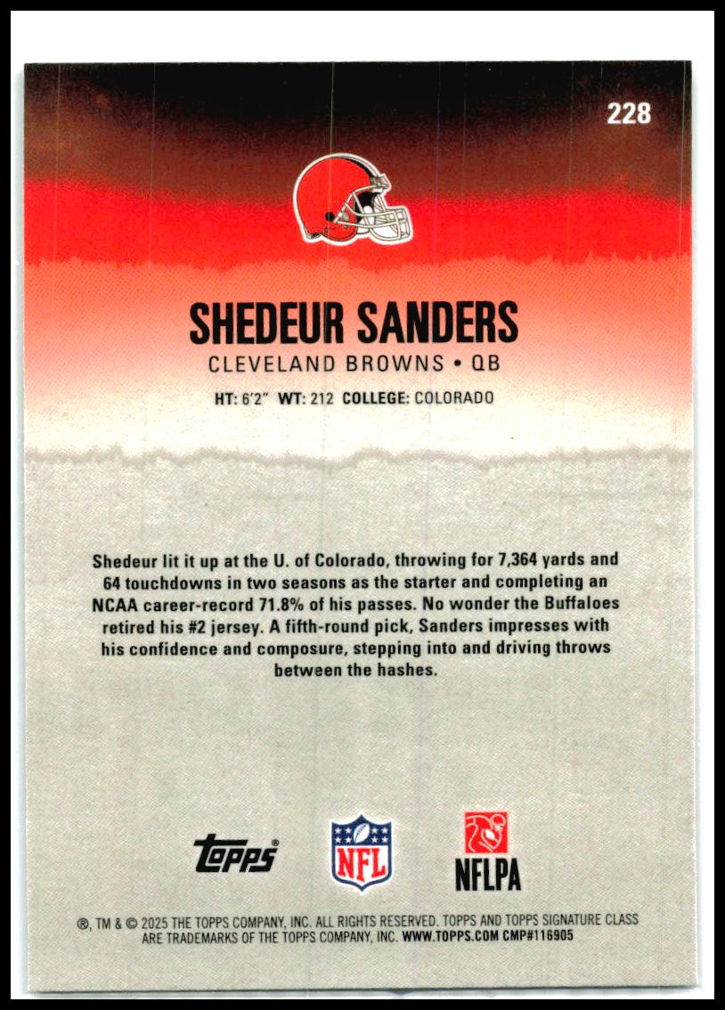 2025 Topps Signature Class Chrome Magenta /250 #228 Shedeur Sanders Rookie