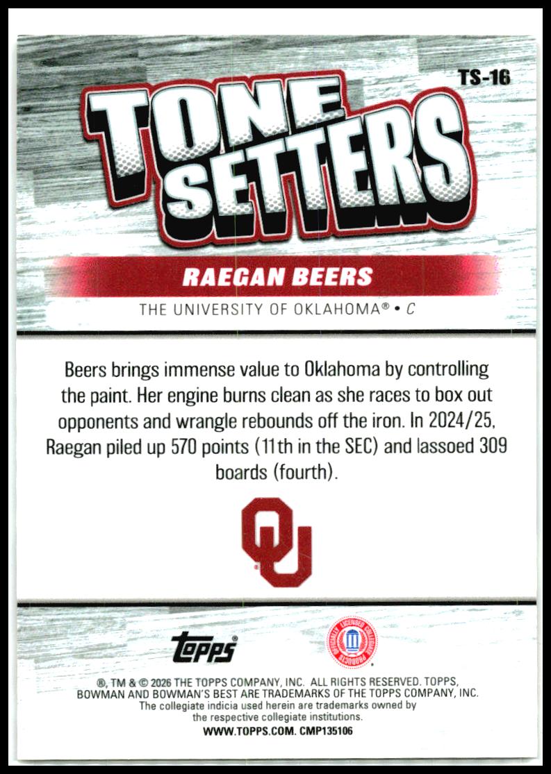 2024-25 Bowman U Best Tone Setters Orange Mini Diamond /25 #TS-16 Raegan Beers