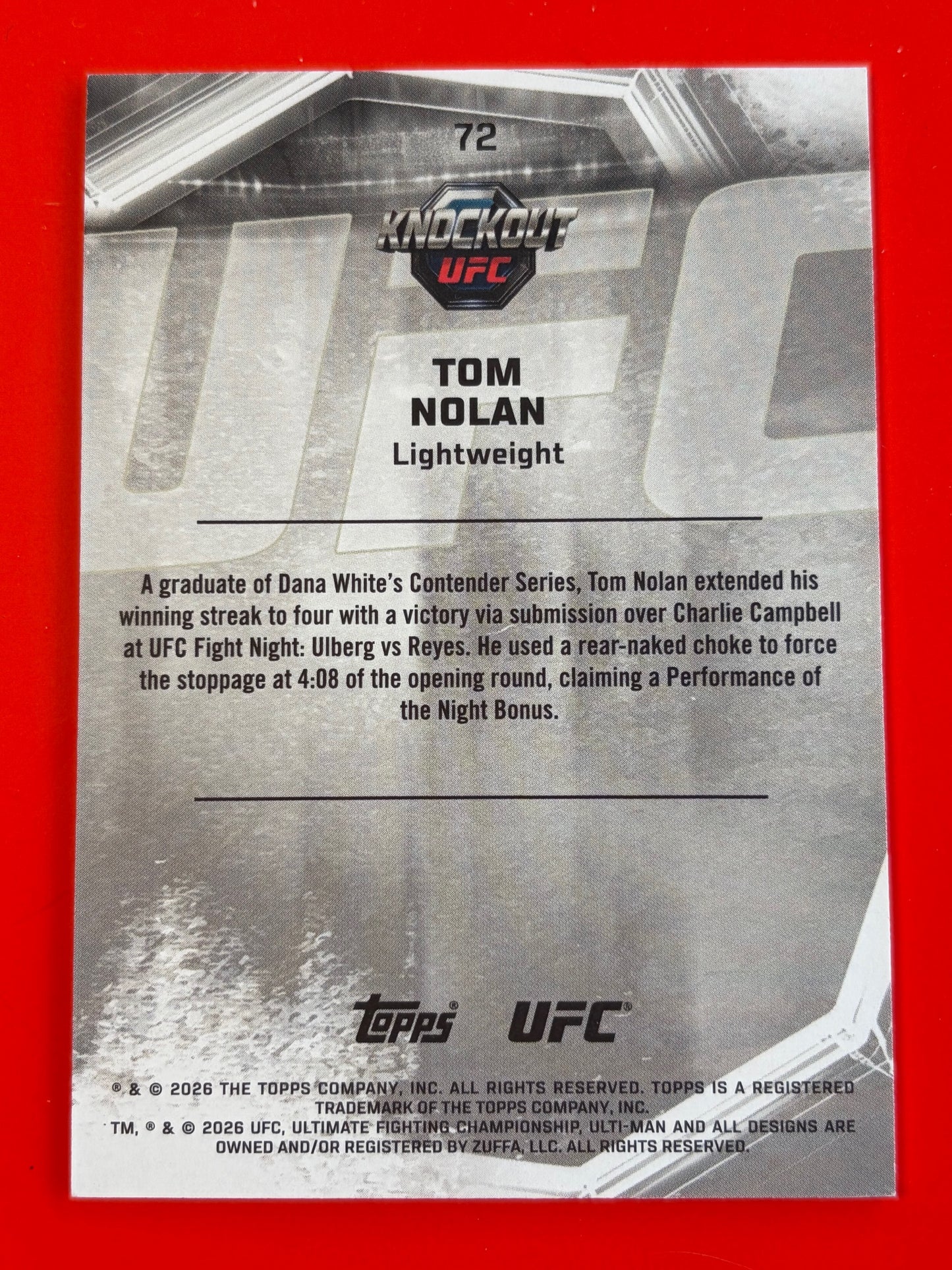 2026 Topps Knockout UFC Orange #72 Tom Nolan Rookie #/88
