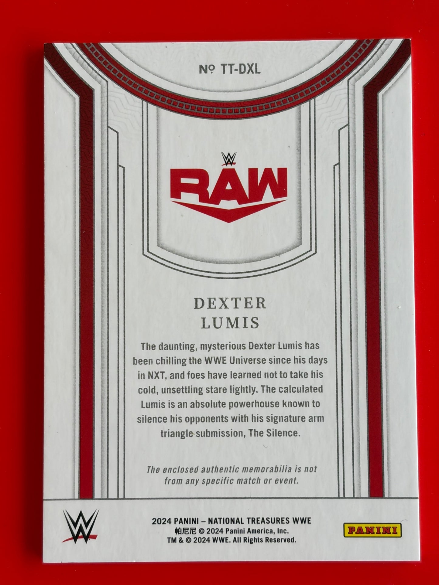 2024 Panini National Treasures WWE Treasured Threads #TT-DXL Dexter Lumis #/99