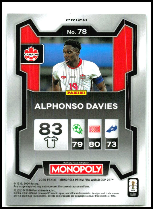 2026 Monopoly FIFA World Cup Hat Trick Mojo Prizms #78 Alphonso Davies Canada
