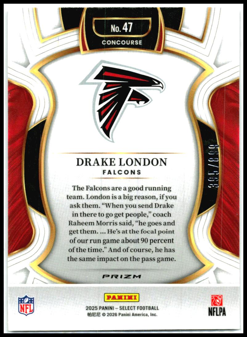2025 Panini Select Copper Prizm Shock #47 Drake London #/899 Atlanta Falcons