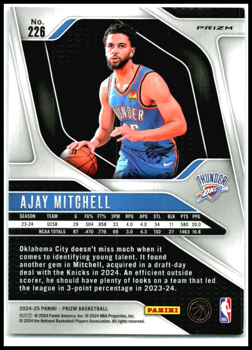 2024-25 Panini Prizm Prizms Ice #226 Ajay Mitchell Oklahoma City Thunder