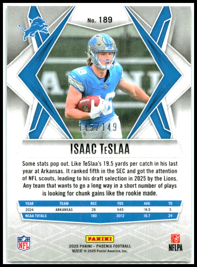 2025 Panini Phoenix Green Hyper Prizm #189 Isaac TeSlaa Rookie Lions