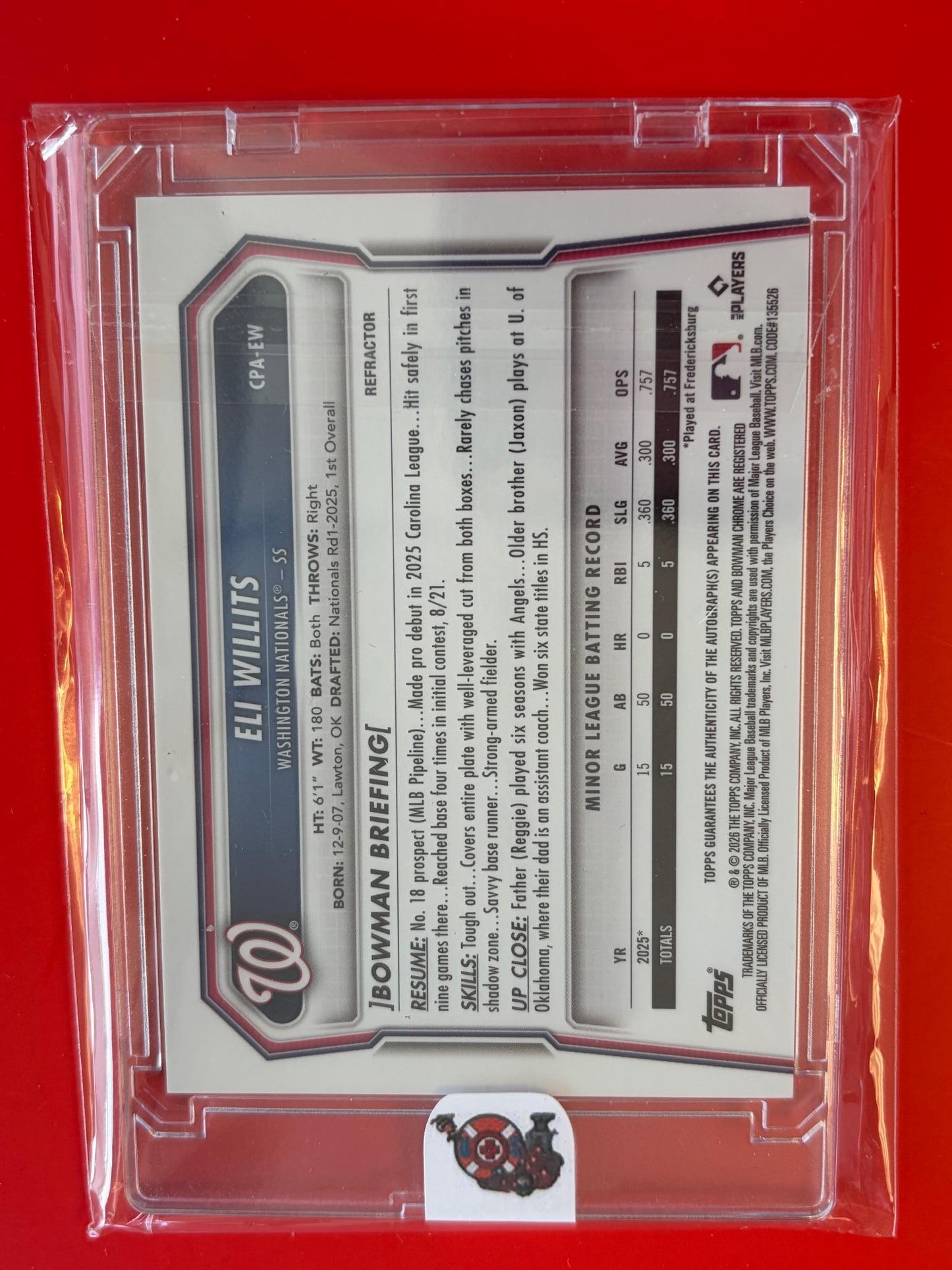 2024 Bowman Chrome Auto /499 #CPA-EW Eli Willits