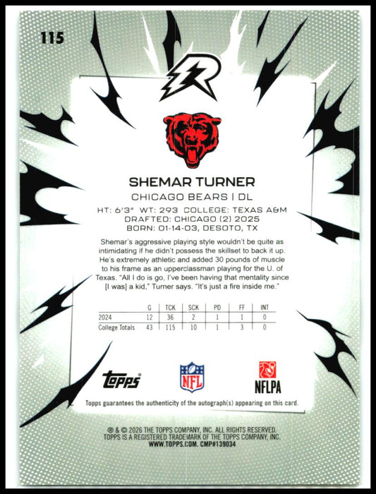 2025 Topps Resurgence Auto Black & White #115 Shemar Turner Rookie Auto Bears