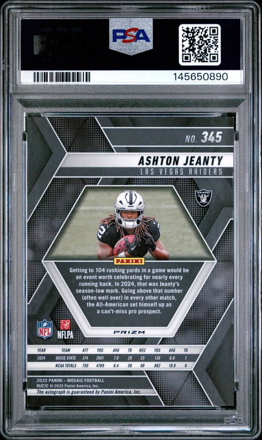 2025 Panini Mosaic Auto-Fusion Red & Ylw Choice #345 Ashton Jeanty PSA 10