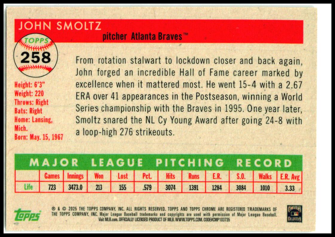 2025 Topps Chrome Platinum Gold Vibrations Refractors #258 John Smoltz Braves