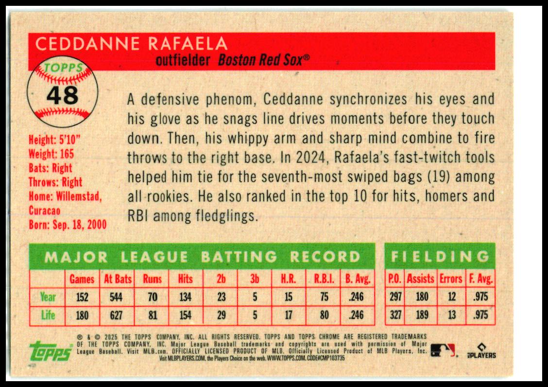 2025 Topps Chrome Platinum Gold Vibrations /50 #48 Ceddanne Rafaela Red Sox