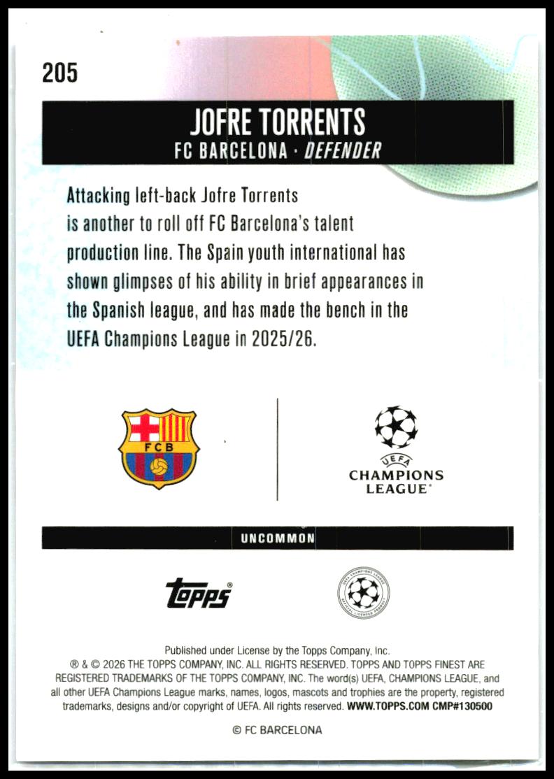 2025-26 Finest UEFA Club Checkerboard #205 Jofre Torrents FC Barcelona
