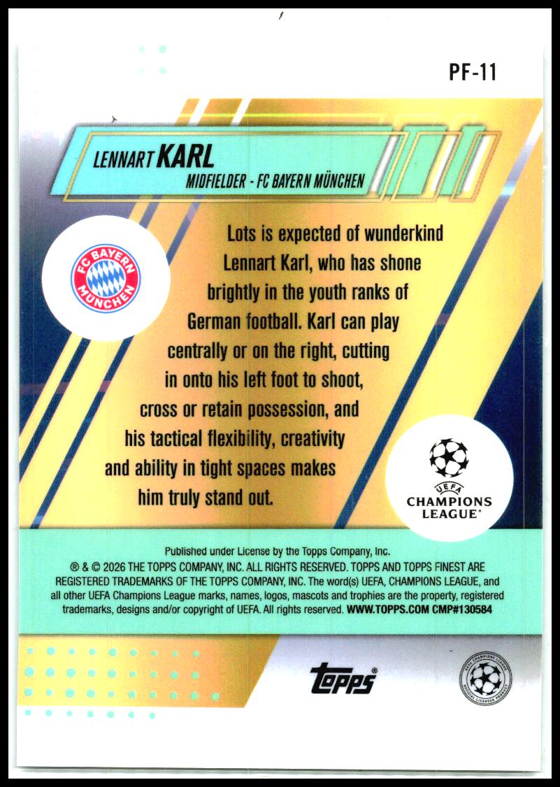 2025-26 Finest UEFA Club Prized Footballers # Lennart Karl FC Bayern Munchen