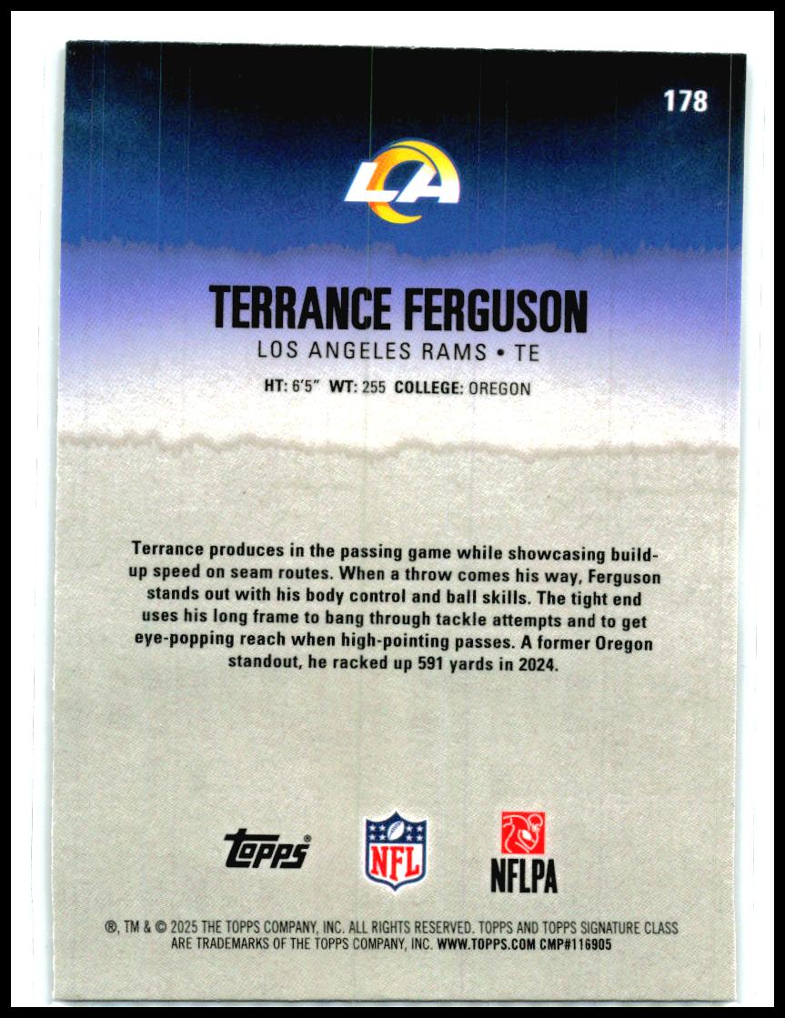2025 Topps Signature Class Chrome Purple /100 #178 Terrance Ferguson RC Rams