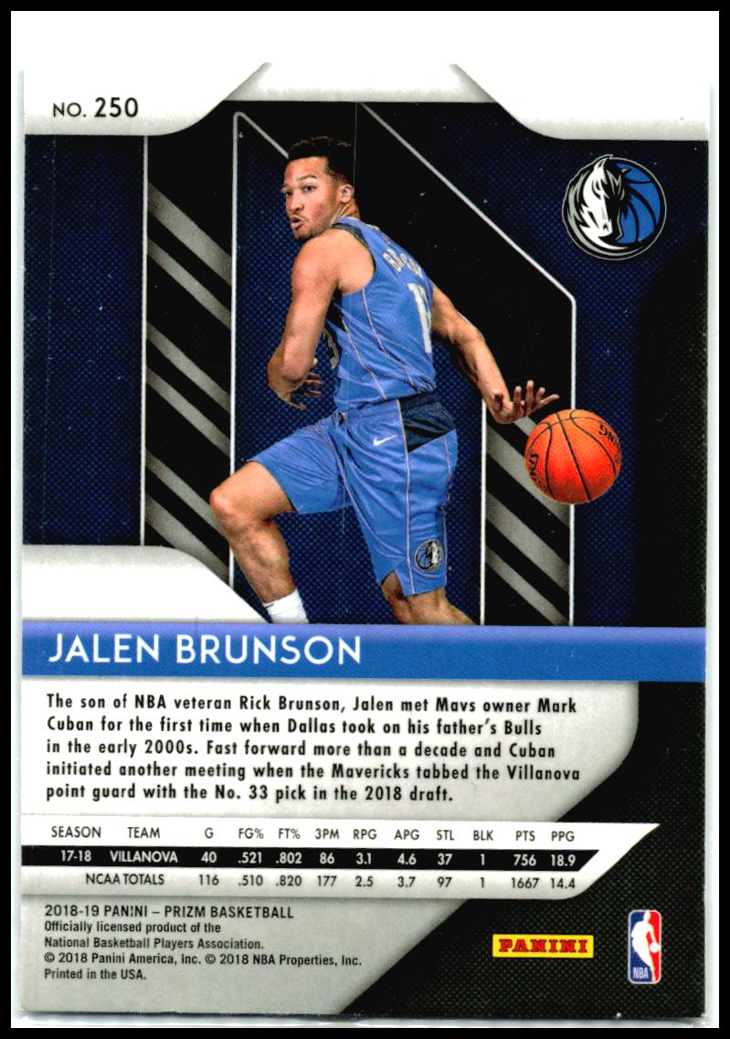 2018-19 Panini Prizm #250 Jalen Brunson RC Dallas Mavericks