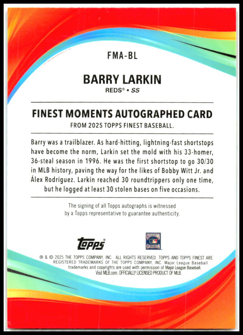 2025 Topps Finest Finest Moments Auto #FMA-BL Barry Larkin Reds