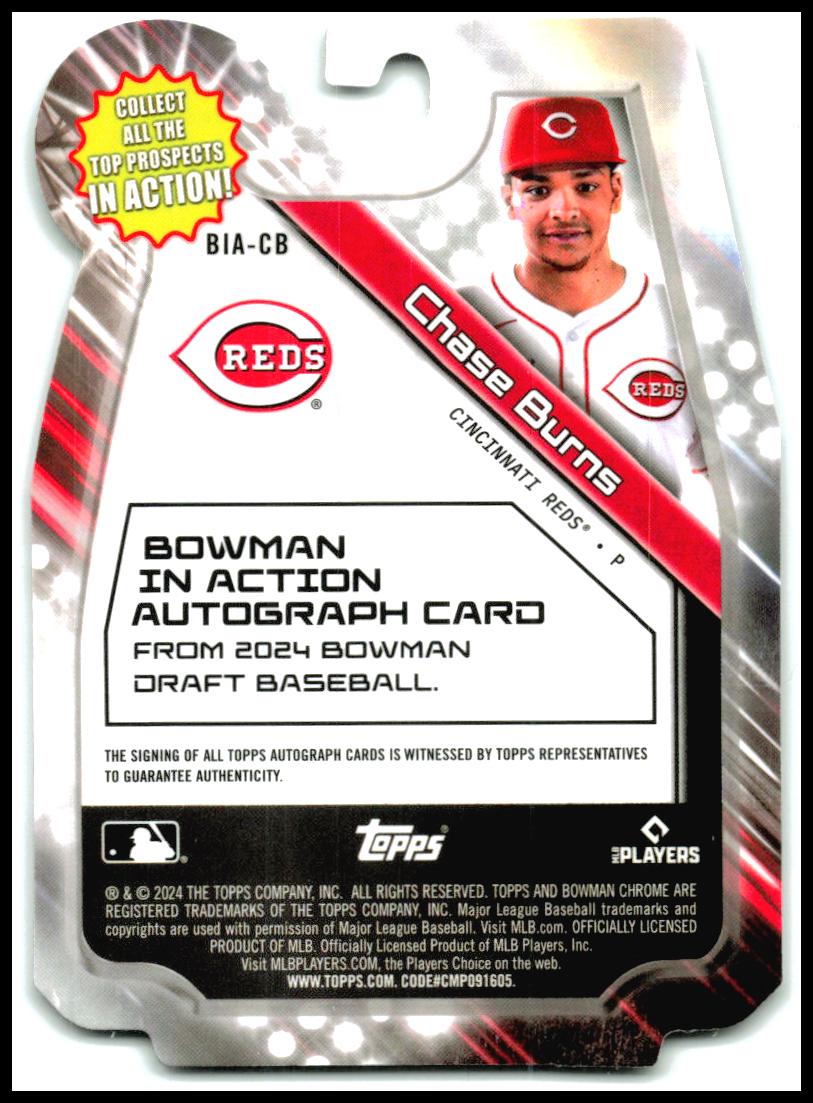 2024 Bowman Draft Bowman In Action Auto Lava β /75 #BIA-CB Chase Burns AU Reds
