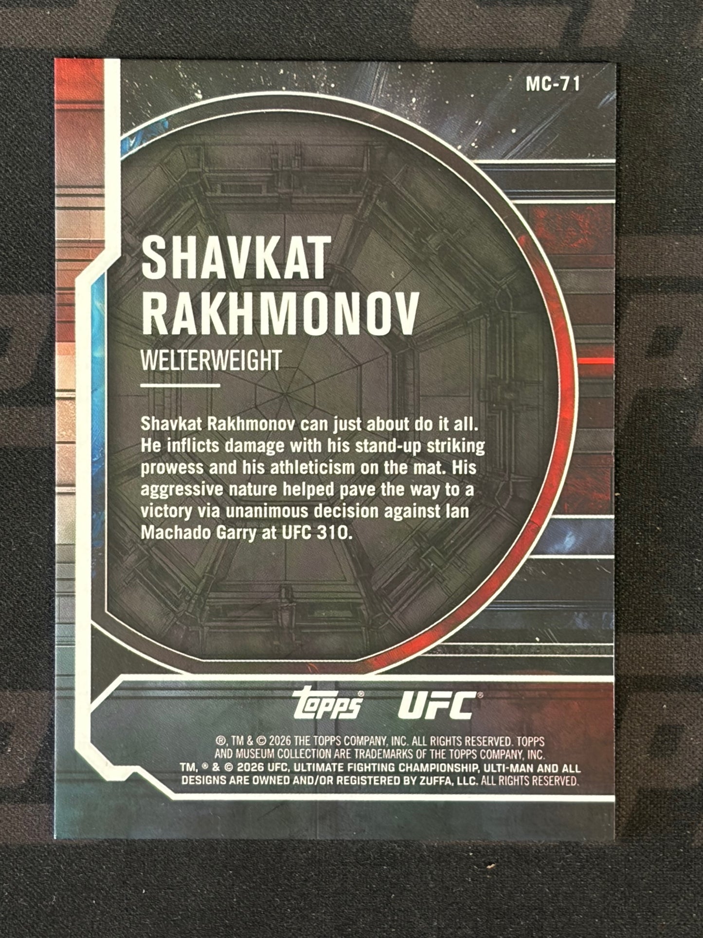 2026 Topps Knockout UFC Museum Collection #MC-71 Shavkat Rakhmonov