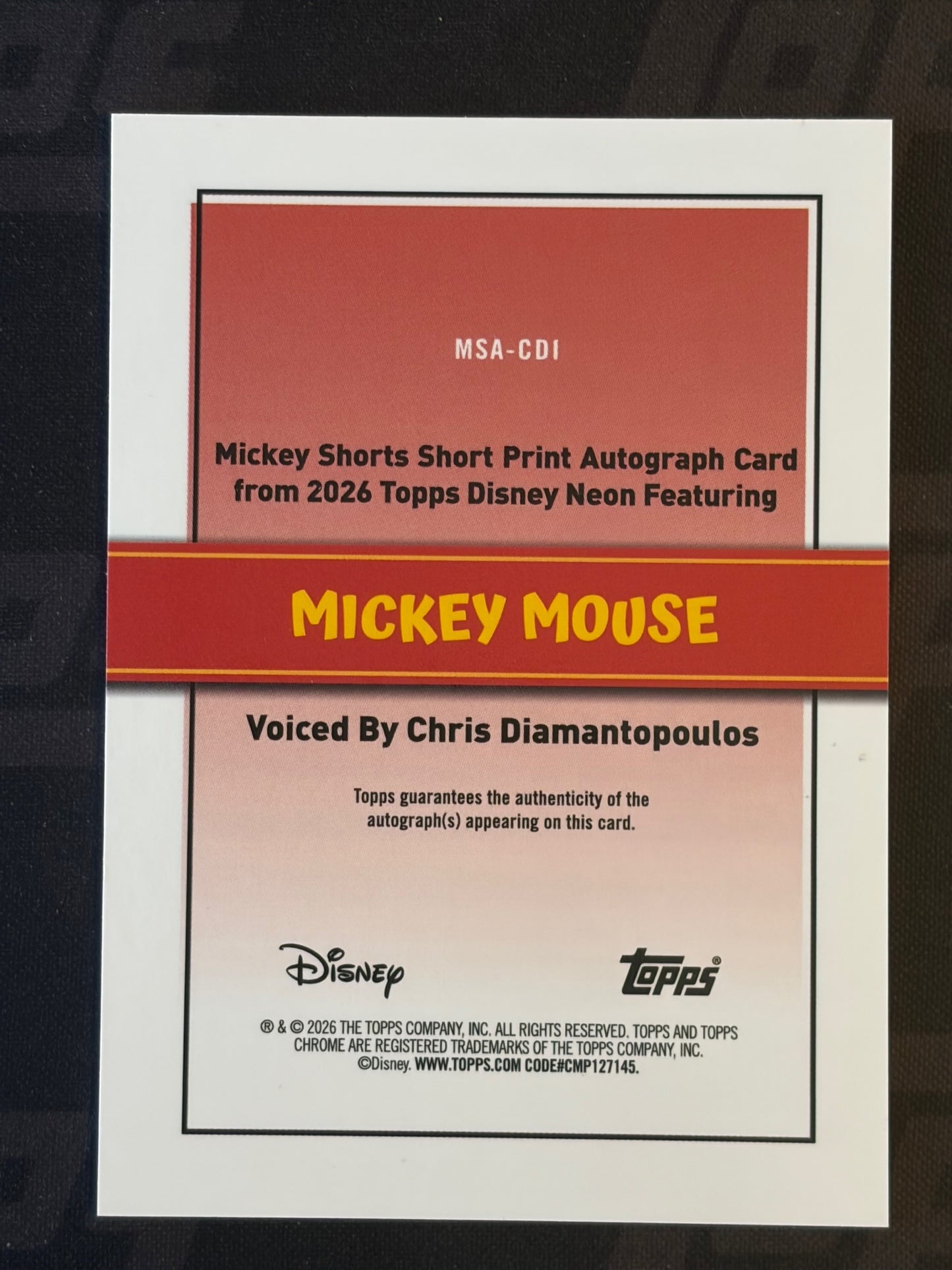 2026 Topps Disney Neon Mickey Shorts Auto Orange Wave /25 # Chris Diamantopoulos