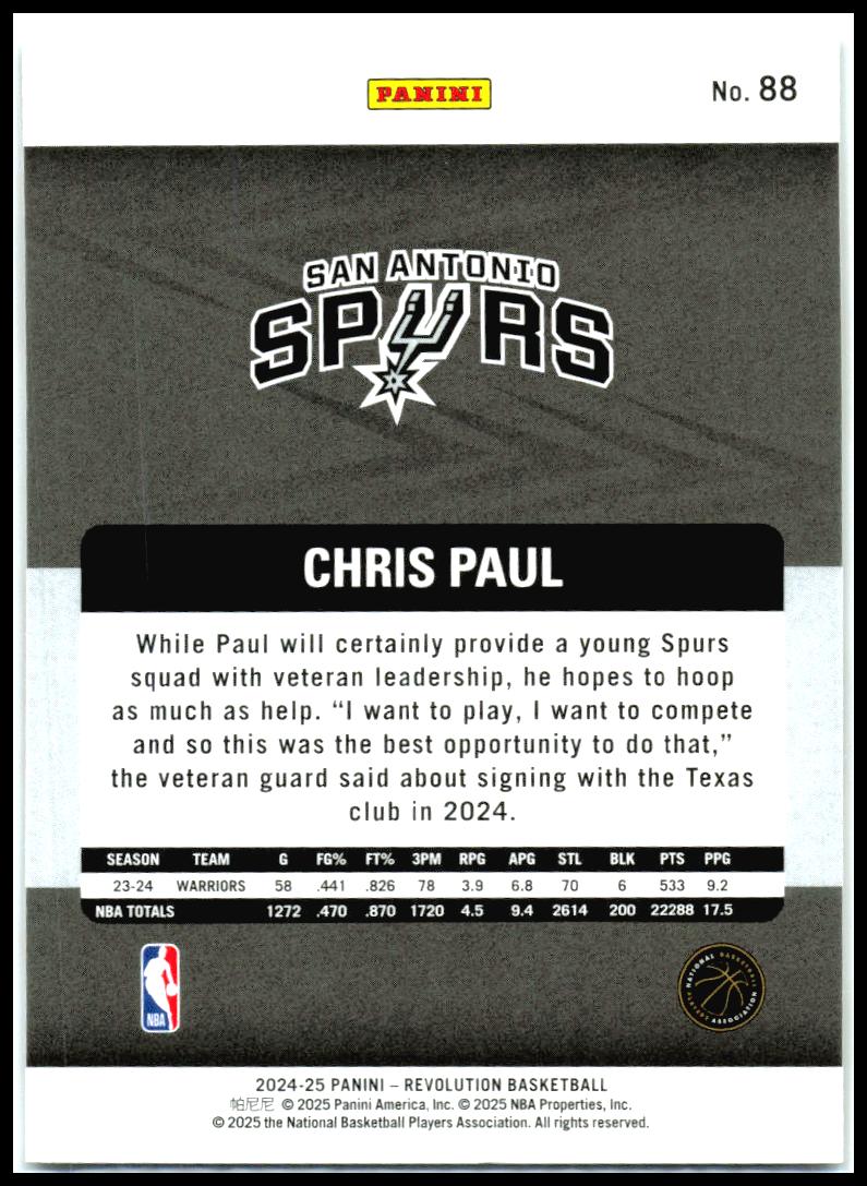 2024-25 Panini Revolution #88 Chris Paul San Antonio Spurs