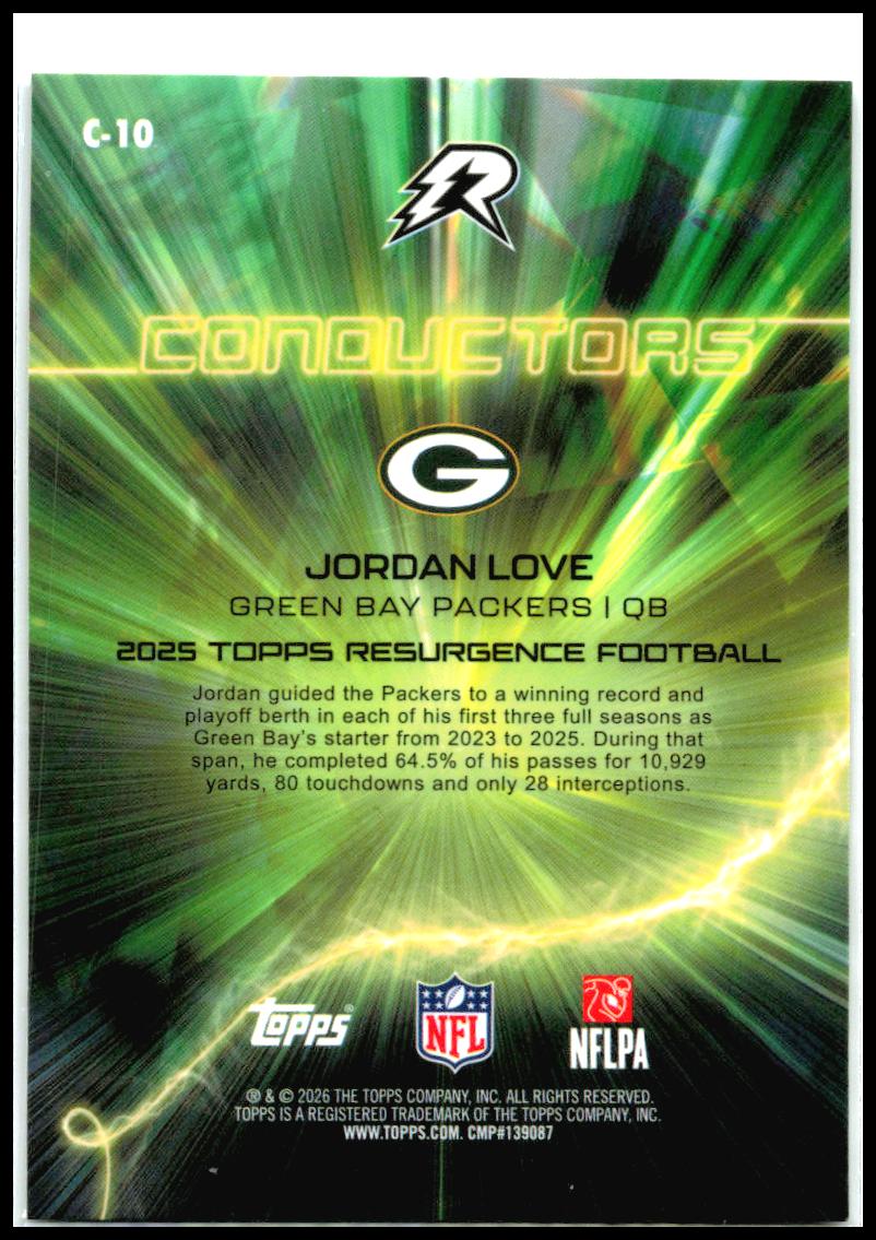 2025 Topps Resurgence Conductors #C-10 Jordan Love Green Bay Packers