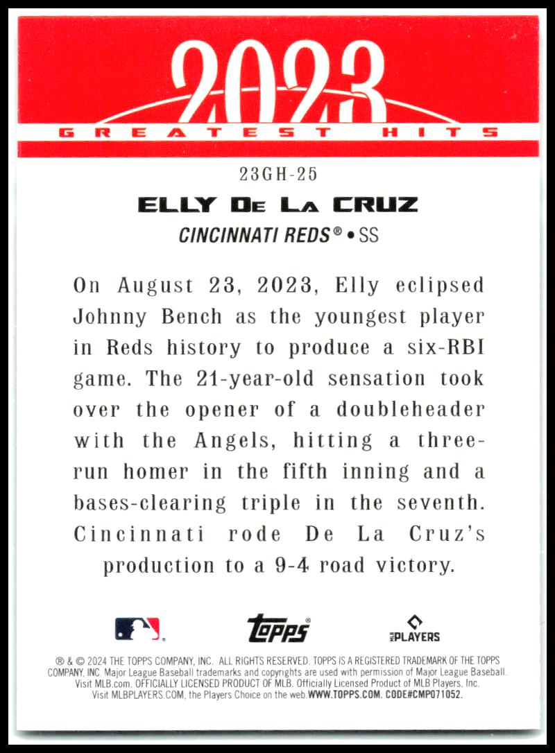 2024 Topps 2023 Greatest Hits Blue #23GH-25 Elly De La Cruz Cincinnati Reds