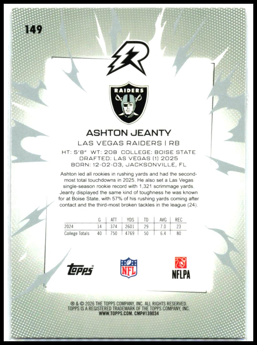 2025 Topps Resurgence Sky Blue & Pink Shock Refractor #149 Ashton Jeanty Raiders
