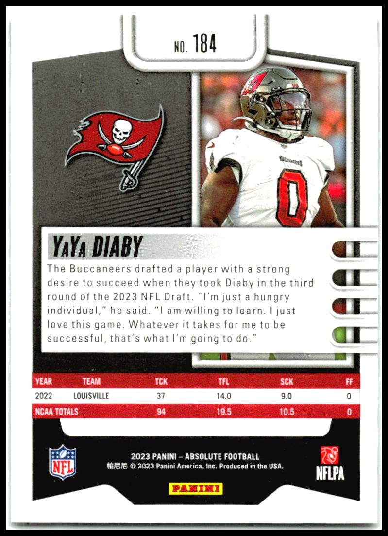 2023 Panini Absolute Escher Squares Red #184 YaYa Diaby Buccaneers