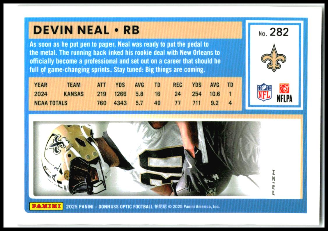 2025 Donruss Optic Red Scope #4.38 Devin Neal RC New Orleans Saints