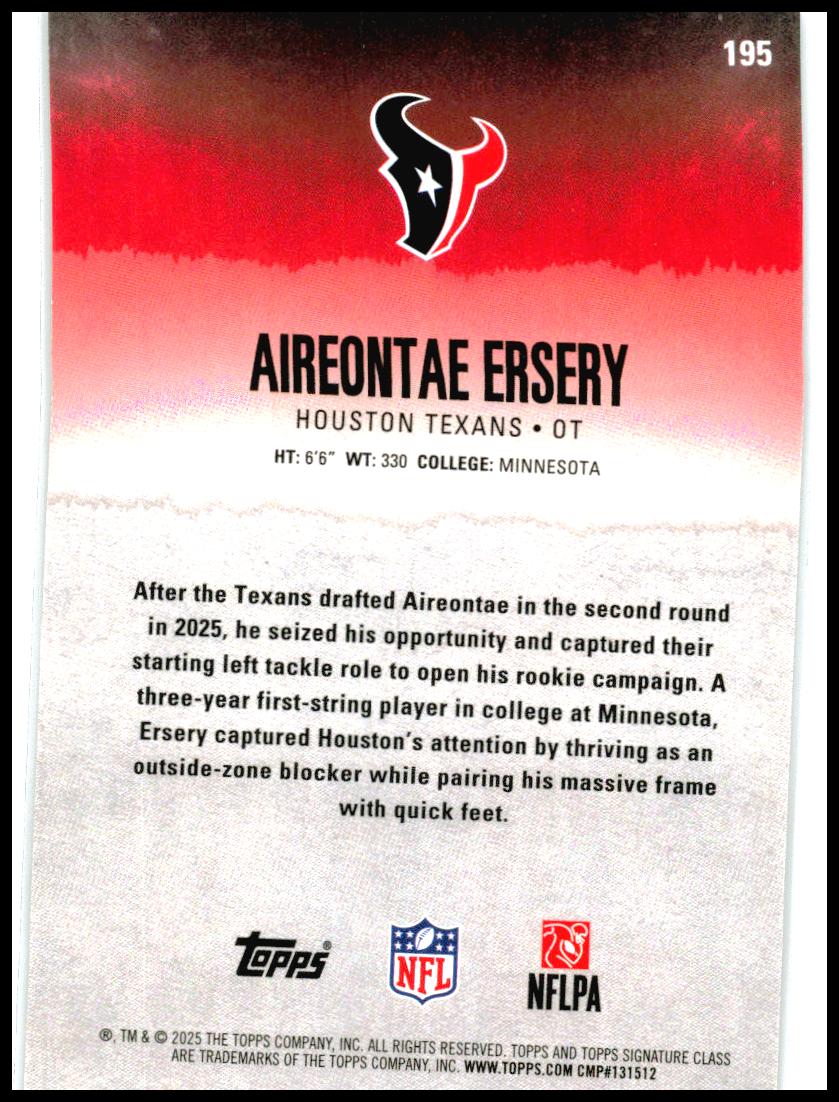 2025 Topps Signature Class Purple /100 #195 Aireontae Ersery RC Houston Texans