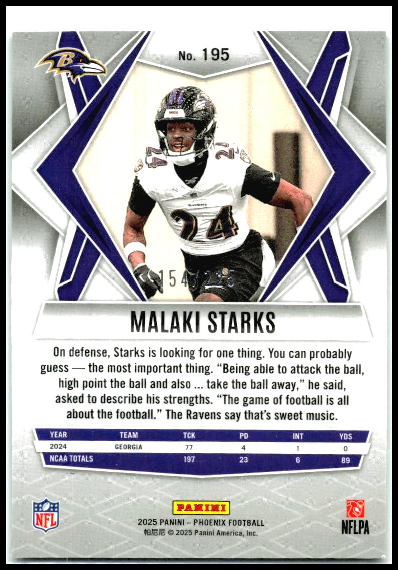 2025 Panini Phoenix Lime Green Lava Prizm #195 Malaki Starks RC Ravens