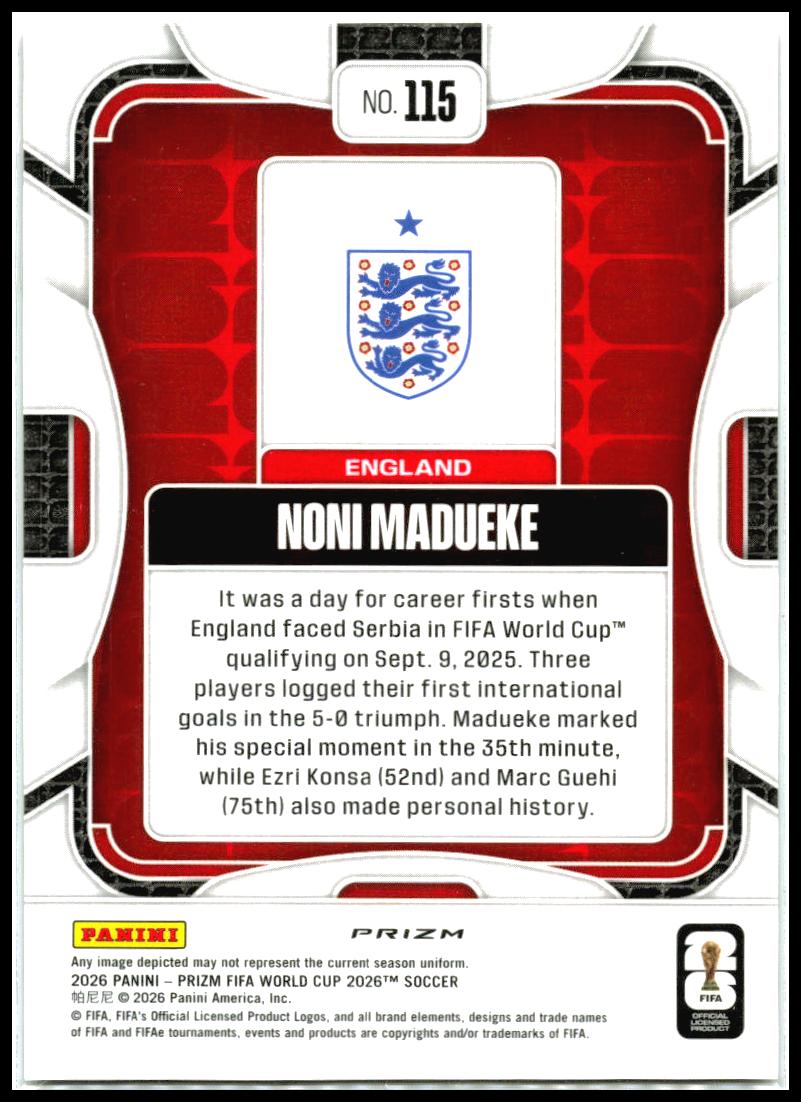 2026 Panini Prizm FIFA World Cup Red Green Purple Mojo #115 Noni Madueke England