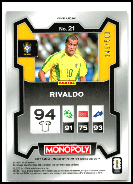 2026 Panini Prizm Monopoly FIFA World Cup Gold Big Money Shimmer #21 Rivaldo