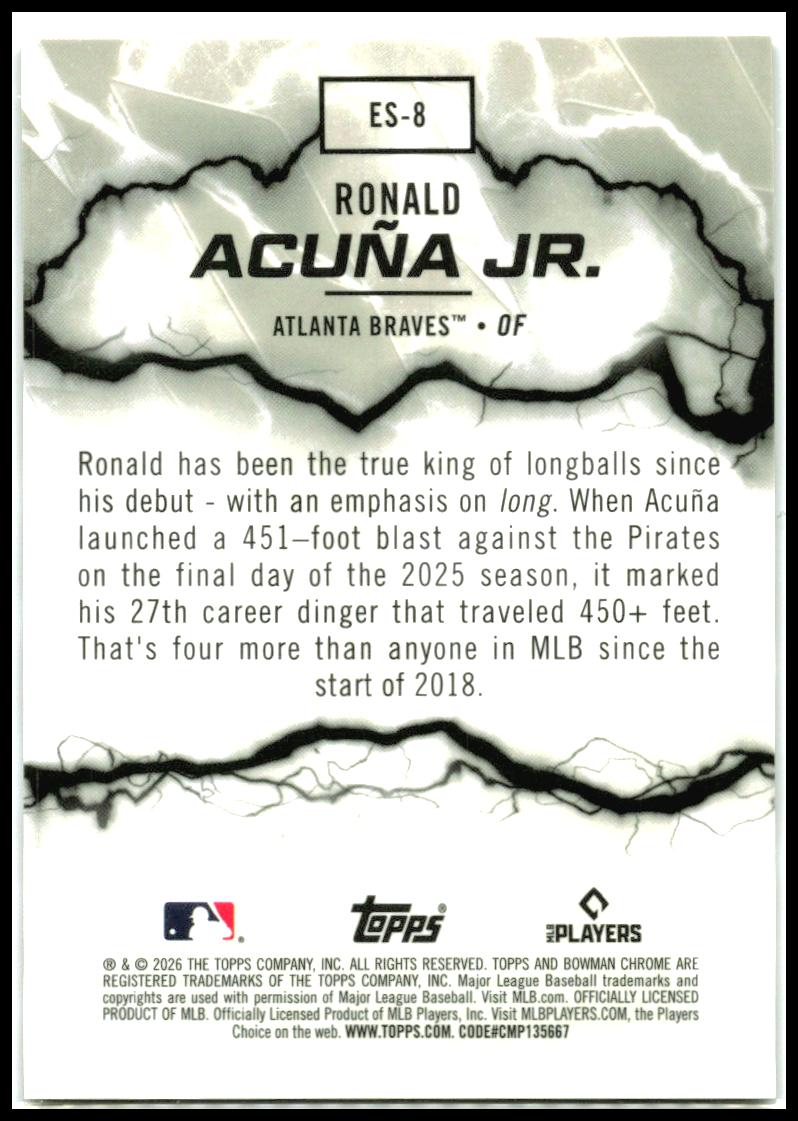2026 Bowman Electric Sluggers Gold Refractors #ES-8 Ronald Acuña Jr. Braves