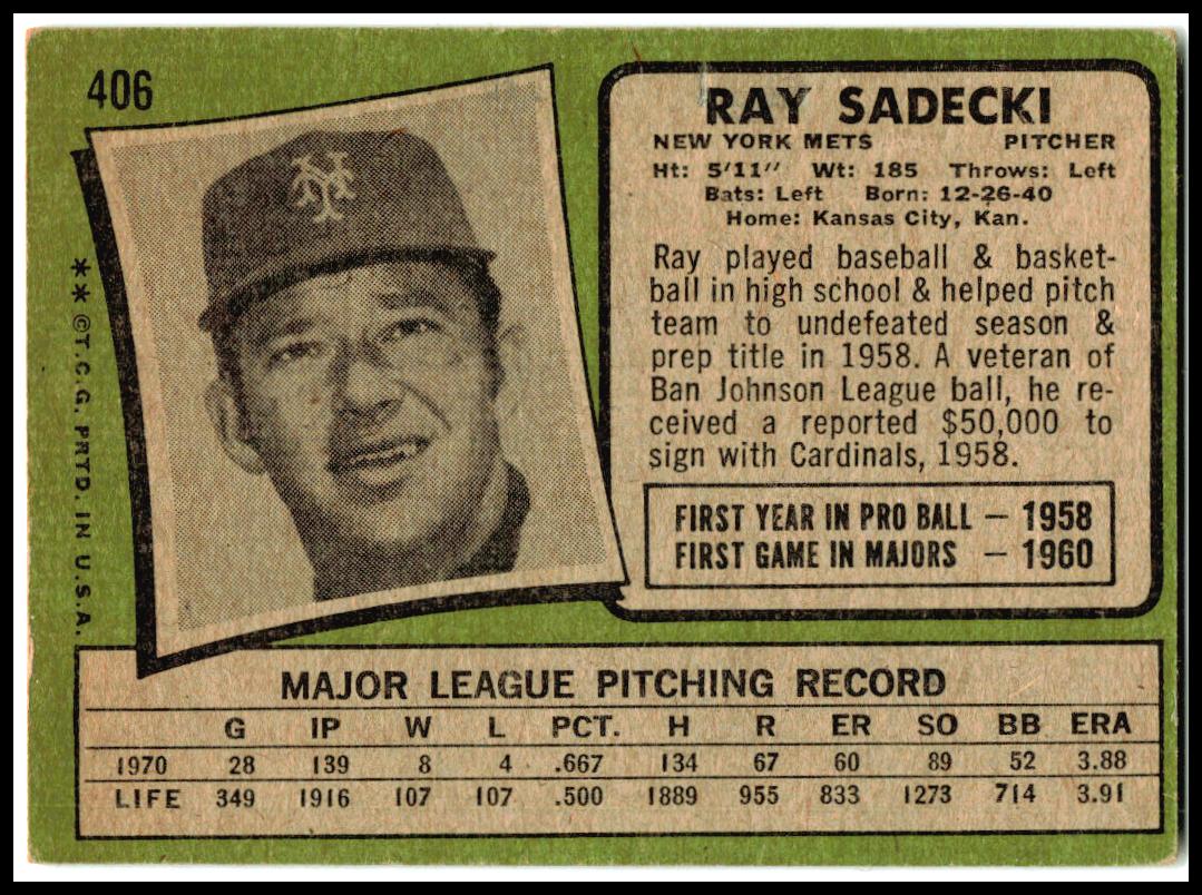 1971 Topps #406 Ray Sadecki New York Mets