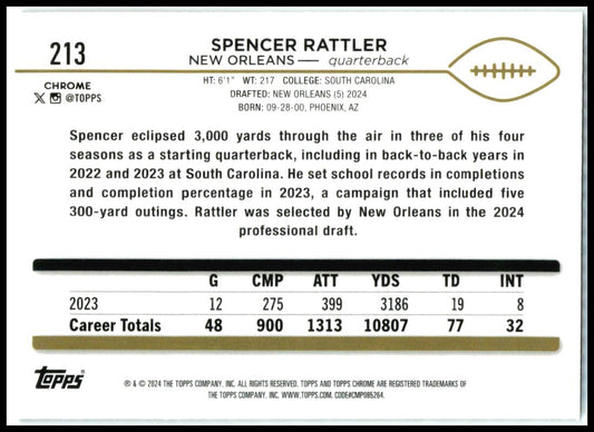 2024 Topps Chrome X-Fractor #213 Spencer Rattler RC New Orleans Saints