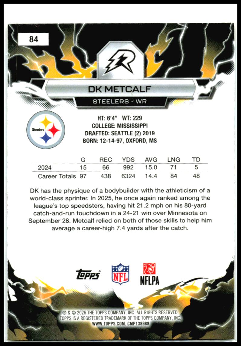 2025 Topps Resurgence Sky Blue & Pink Shock Refractor #84 DK Metcalf Steelers